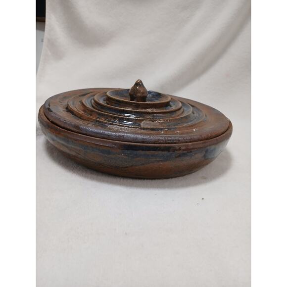 Pottery Serving Platter w Lid Exotic Party Holiday Rustic Cottagecore Farm Artsy - Picture 5 of 16